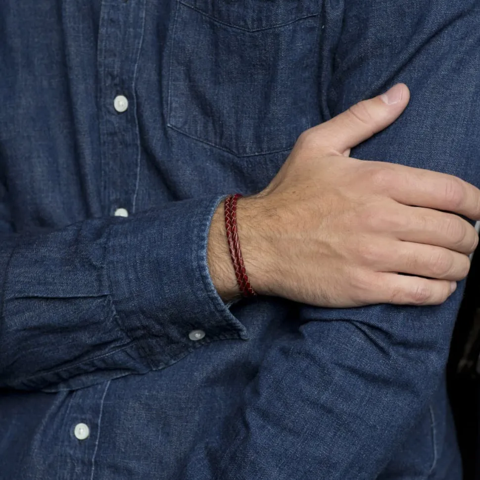 Cheap Bracelet en cuir tressé et fermoir mousqueton Homme Montres Et Bijoux